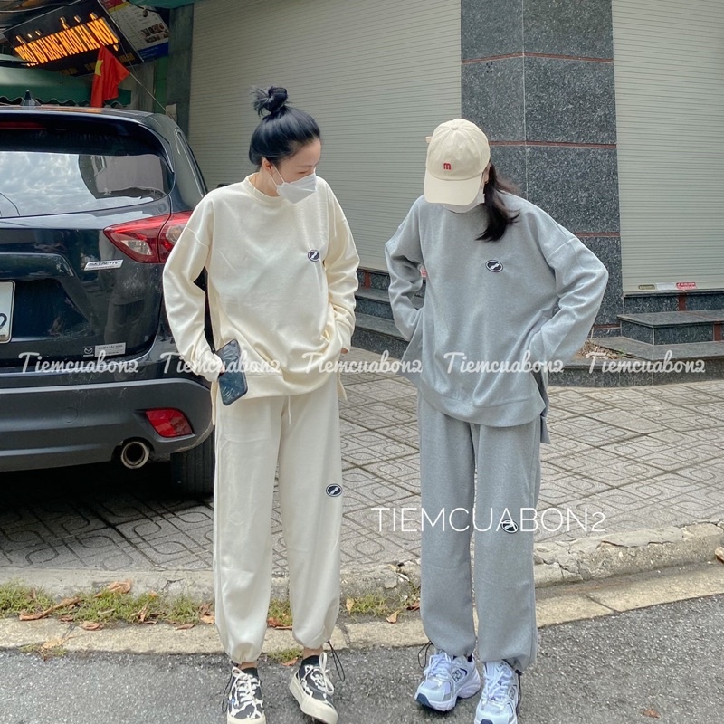 Set bộ thể thao cottong sạn thêu logo oversize