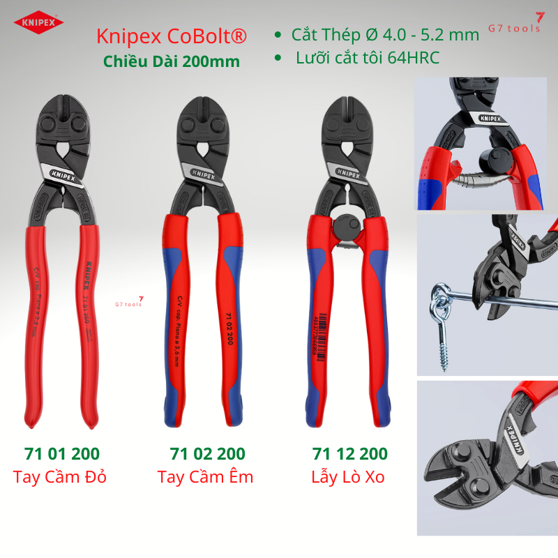 Kìm cắt knipex cobolt® lưỡi cắt tôi 64 hrc tay cầm êm chiều dài 200mm 71 02 200 / 71 01 200/ 71 12 200 sản xuất tại đức
