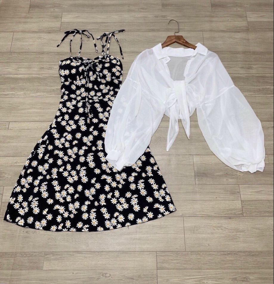 Sét đầm hoa cúc và áo voan belle fashion
