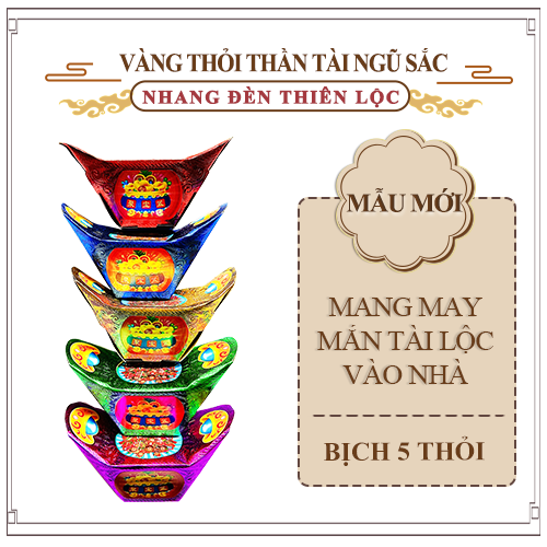 Vàng thỏi mới thần tài ngũ sắc cao cấp hàng mã đồ thờ cúng thiên lộc - gói 5 thỏi