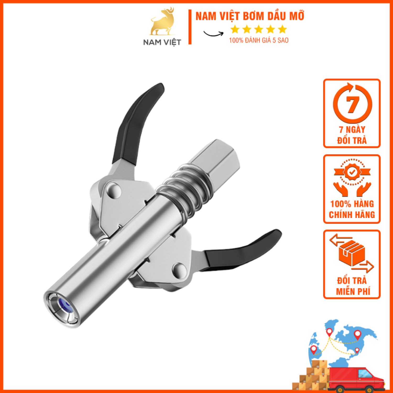 Đầu bơm mỡ kẹp đầu bơm mỡ bò trơn áp suất cao kẹp 6 chấu thép không rỉ bơm dầu mỡ nam việt