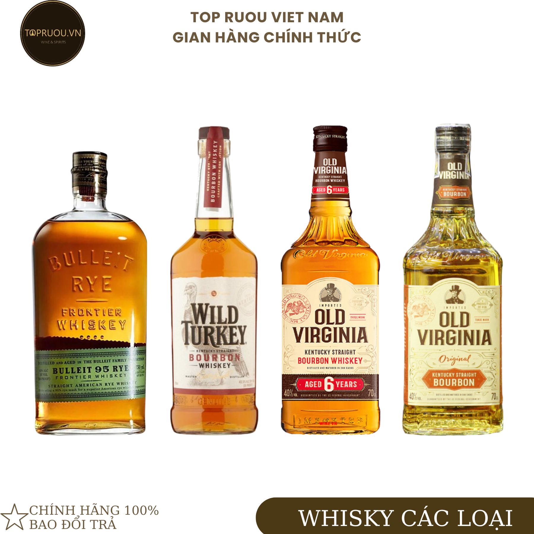 Rượu Whisky Wild Turkey Bourbon 81 - Bulleit 95 Rye - Old Virginia Bourbon 6 Year - Old Virginia Bourbon Original 700ml