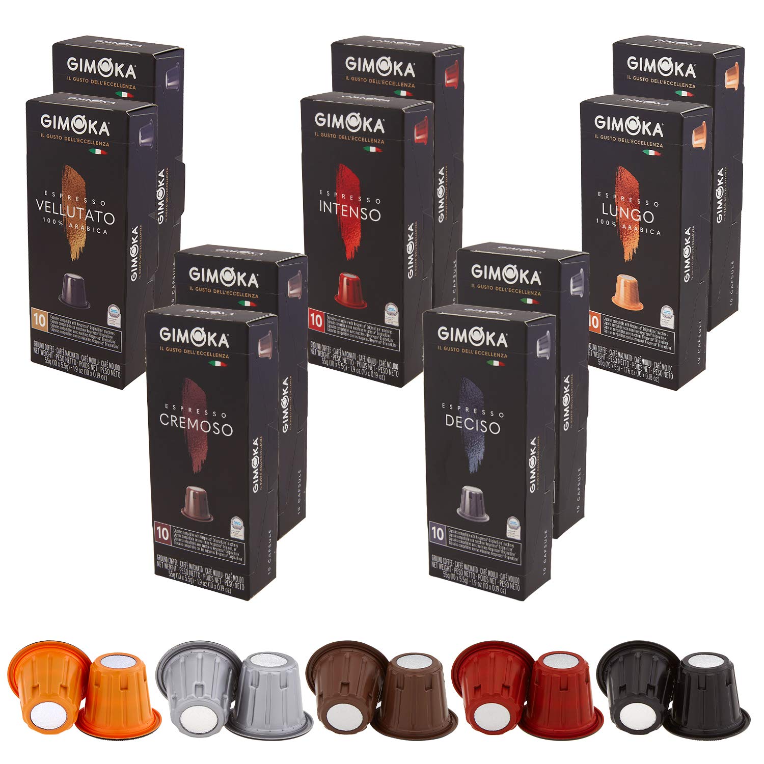 Hộp 10 Viên Cafe Nén Gimoka Capsule Hàng Italia - Dùng cho máy Staresso Basic, Nespresso Essenza Mini C30 - Gimoka Espresso Deciso; Vellotato; Lungo 100% Arabica; Intenso; Cremoso - Gimoka Coffee Capsule Compatible with the Nespresso OriginaLine Machine