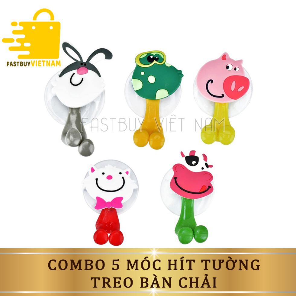 Combo 5 Móc Hít Tường Treo Bàn Chải Hình Thú Nhiều Màu Sắc Hình Thú Ngộ Nghĩnh Cho Không Gian Thêm Sinh Động