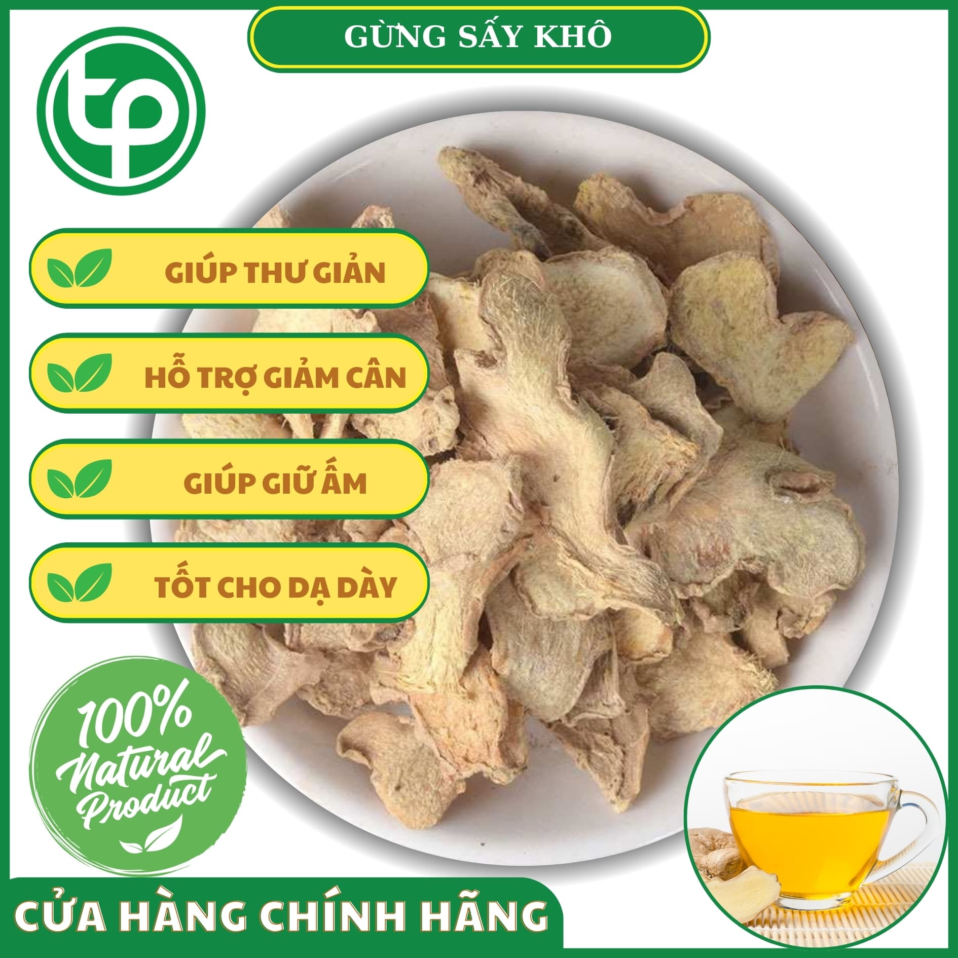 Gừng sấy khô thái lát 1kg - Hàng sạch thơm cao cấp - Thảo Dược Tấn Phát