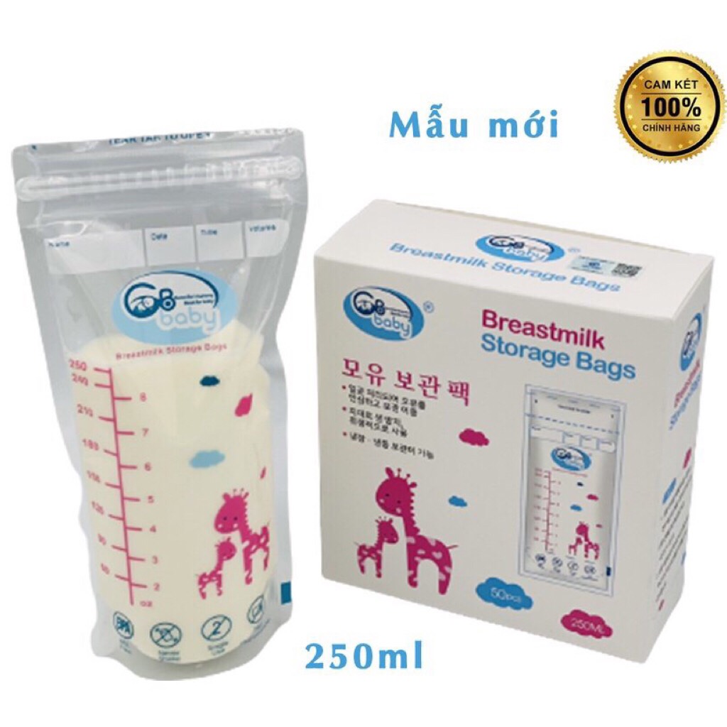 Hộp 50 túi và 30 túi dự trữ sữa 250ml GB Baby Hàn Quốc đựng lưu sữa mẹ an