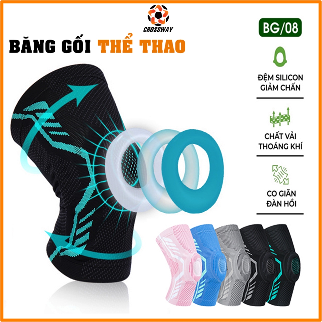 Bó Gối Thể Thao Bảo Vệ Đầu Gối Khi Chơi Bóng Đá Bóng Chuyền Bóng Rổ Bóng Bàn Tập Gym Tennis Chạy Bộ Tích Hợp Đai Trợ Lực Đệm Silicone Lò Xo