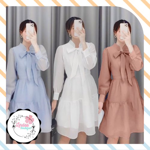 Đầm dự tiệc babydoll cột nơ