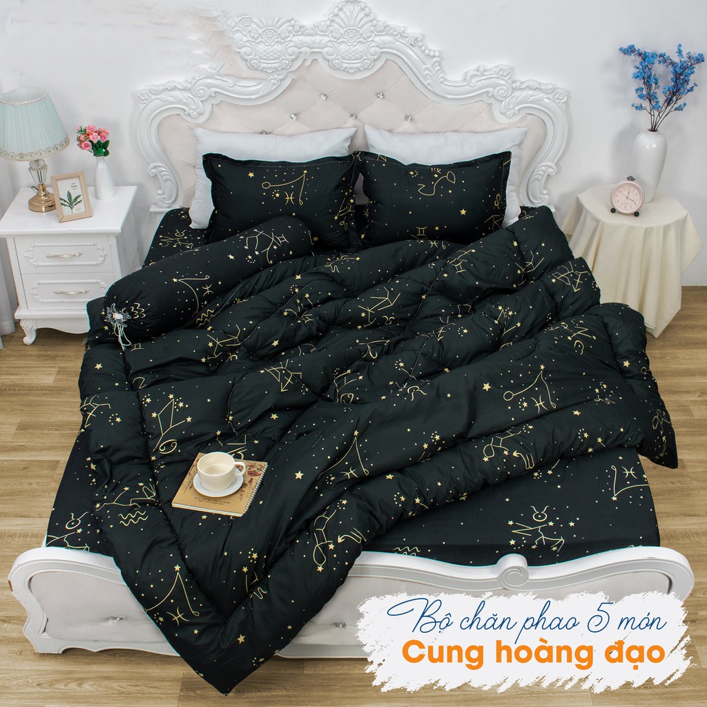 Trọn bộ 5 món ga gối chăn phao poly cotton có ruột bông dày loại 1 đủ kích thước m6 m8 2m