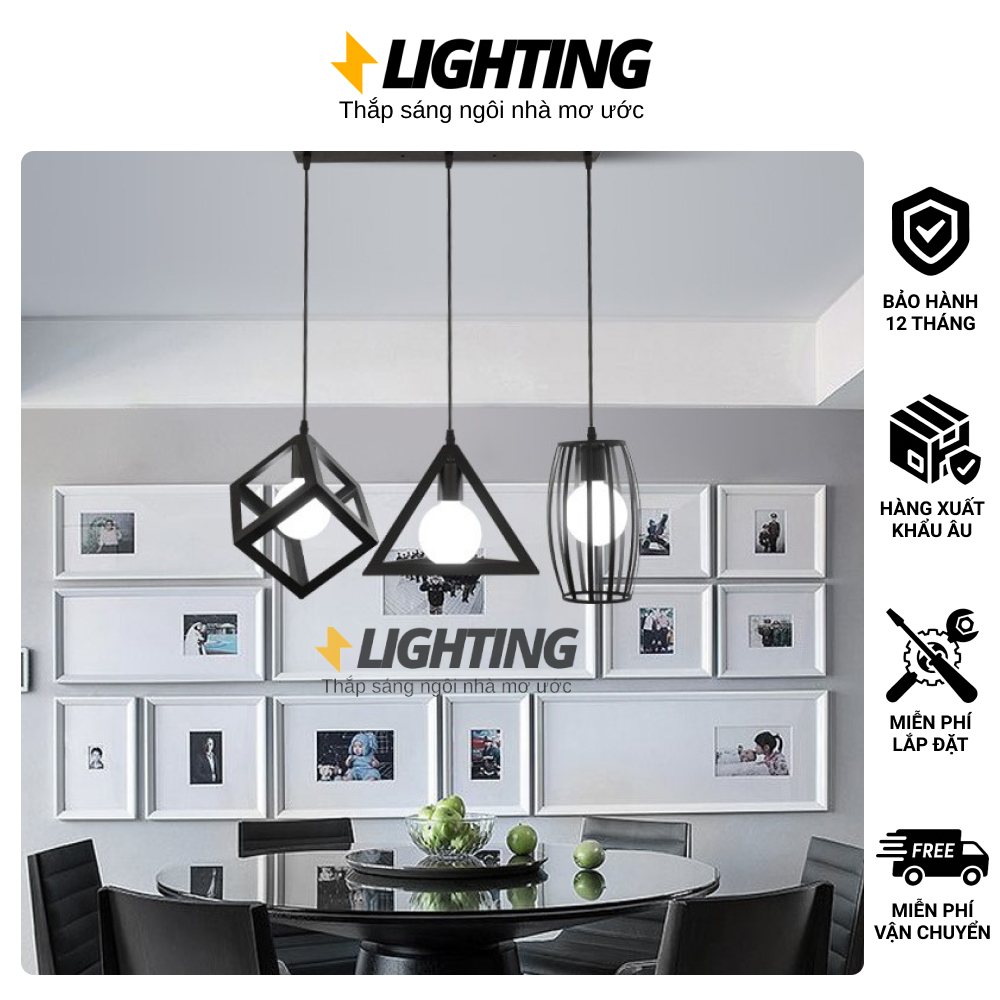 Đèn thả bàn ăn - đèn thả trần - đèn trang trí hình học đa dạng - tặng kèm bóng led cao cấp
