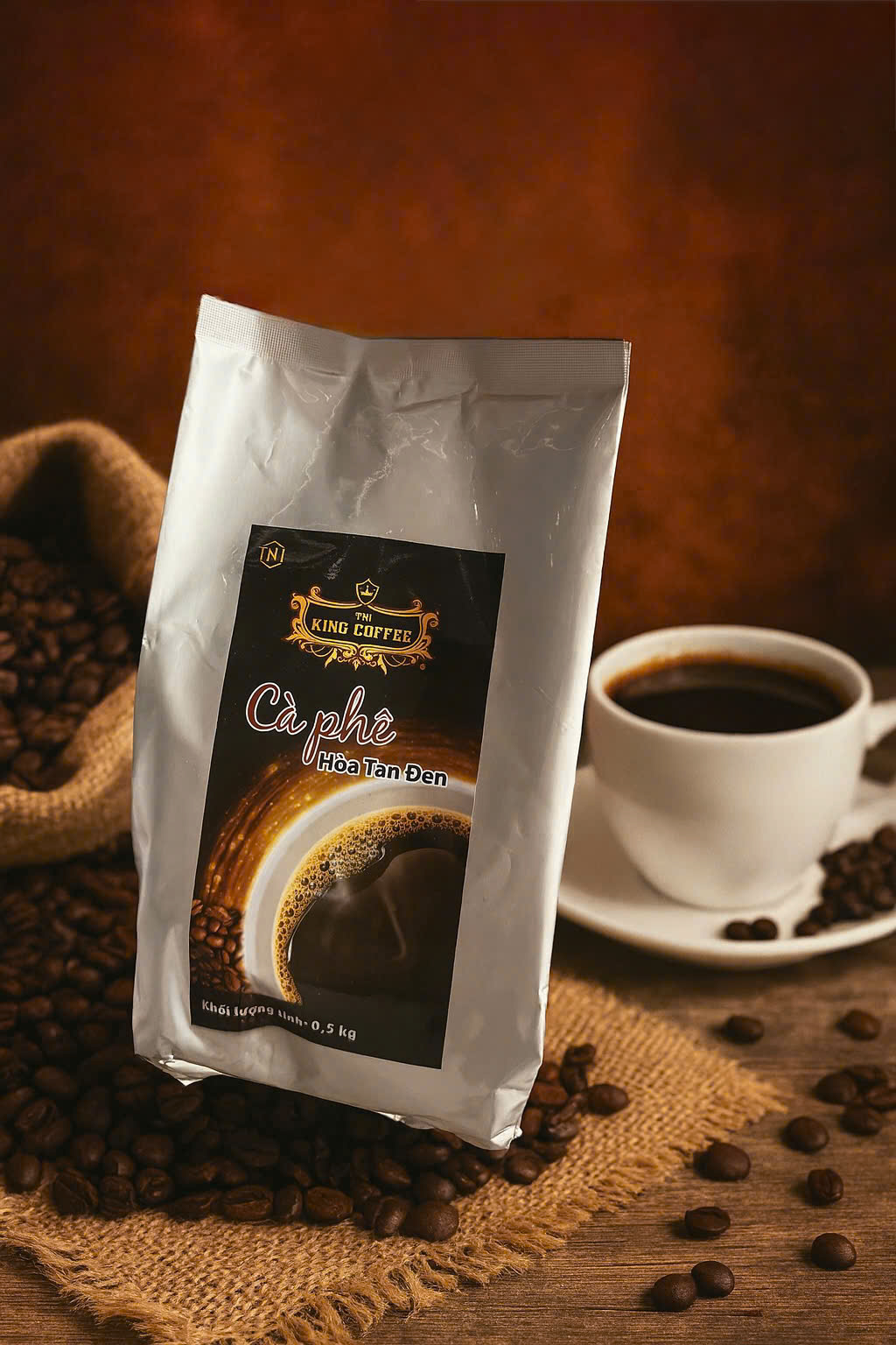 Cà Phê KING COFFEE Hòa Tan 100% Đen Thuần Khiết - Túi 500g - Không Đường