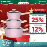 Bộ nồi phủ sứ Nano đáy từ Sunhouse Healthy SHG7979MP1/MT1 - Chống dính Nano Ceramic - Dùng mọi loại bếp