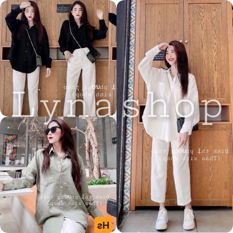 Set đồ nữ🍉Bộ Áo Sơ Mi Quần Culottes Đũi Dáng Dài 3 Màu🍉 bộ quần áo sang chảnh đi chơi, đi dự tiệc với chất vải thoángmat