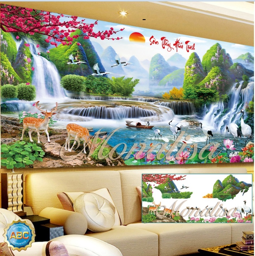 Tranh đính đá Sơn thủy hữu tình 220x110cm chưa đính