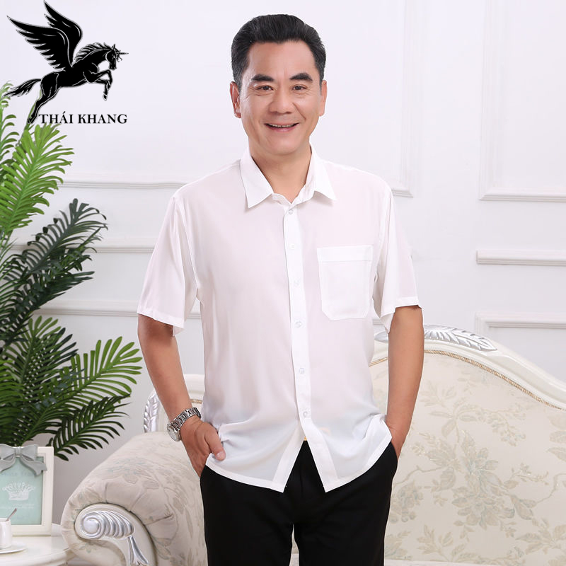 áo sơ mi trắng nam tay ngắn trung niên cotton mịn hàng siêu đẹp loại áo sơ mi nam có túi Thái Khang AHOP11