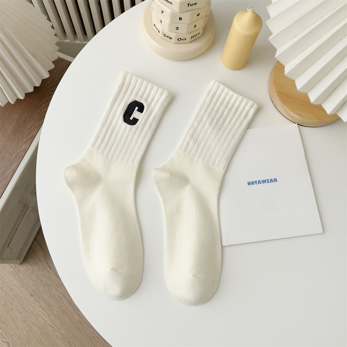 Tất Cổ Cao Vớ Cổ Cao Nữ Họa Tiết Chữ C Nhiều Màu Dễ Thương Vải Cotton Mềm Mịn Co Giãn Thời Trang