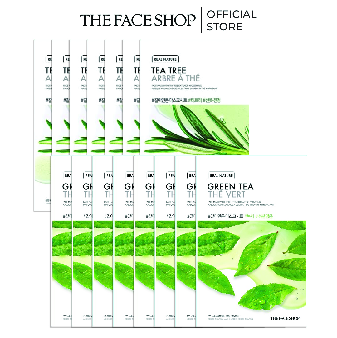 Combo 14 Mặt Nạ Thanh Lọc Da TheFaceShop Real Nature (tràm trà,trà xanh) 20gx14