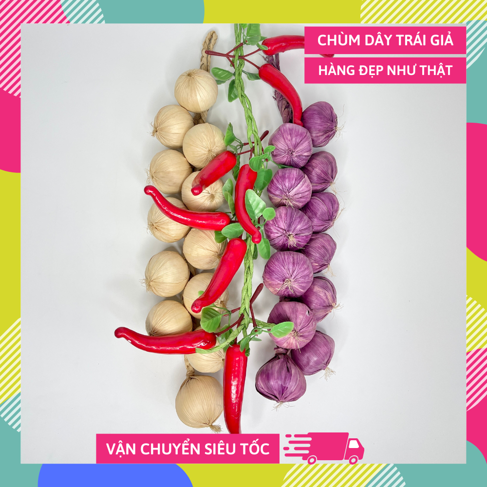 Dây hành tỏi trang trí tết, Chùm dây hành tỏi ớt treo trang trí y như thật - Loại đẹp dài 50cm