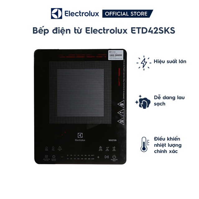 Bếp điện từ Electrolux ETD42SKS hàng chính hãng 100% Loại bếp	Bếp từ đơn Công suất vùng nấu-2100W Chất liệu mặt bếp-Kính Ceramic