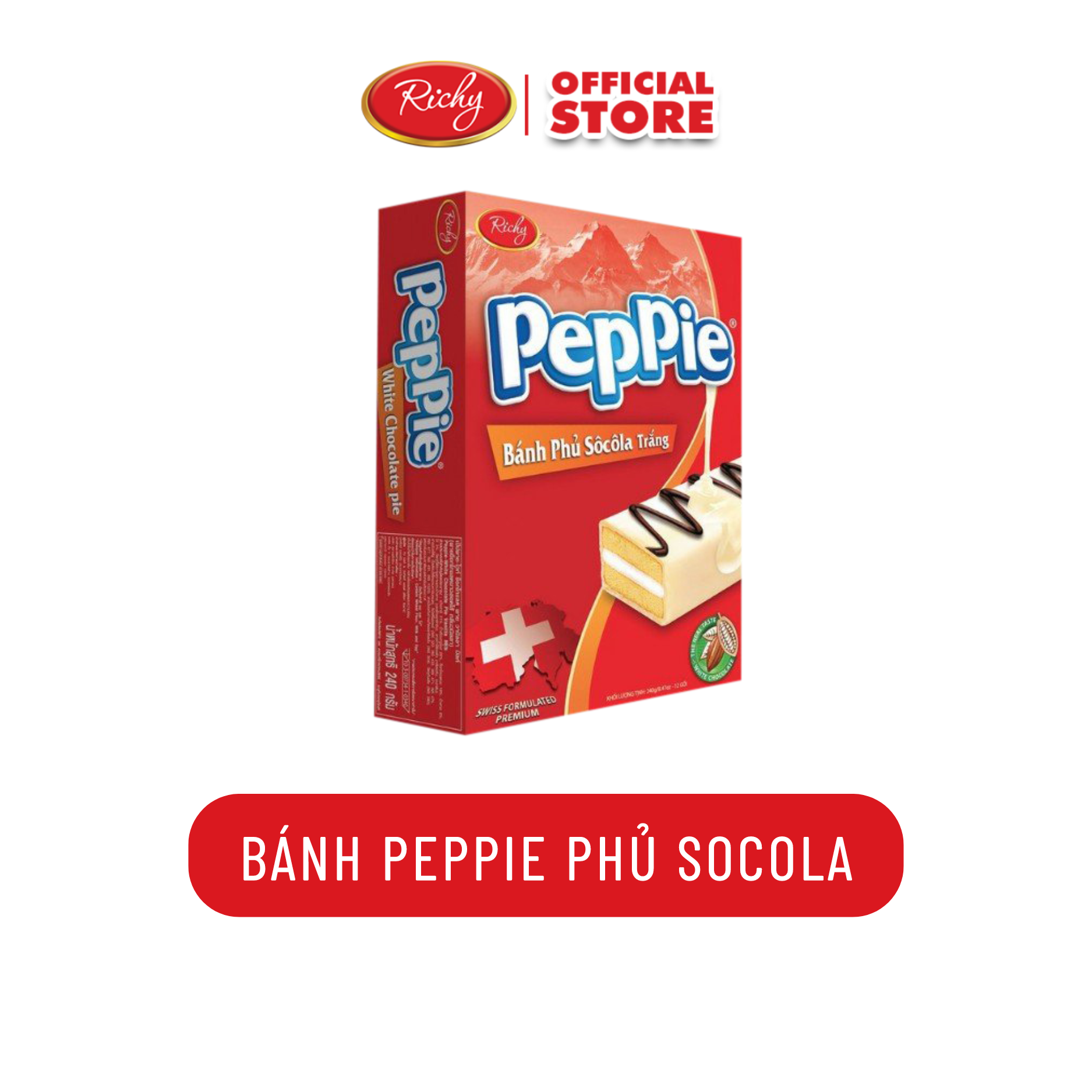 Bánh Peppie Richy phủ socola trắng hộp 3c - bánh kẹo Richy- bánh lễ, bánh hộp nhỏ