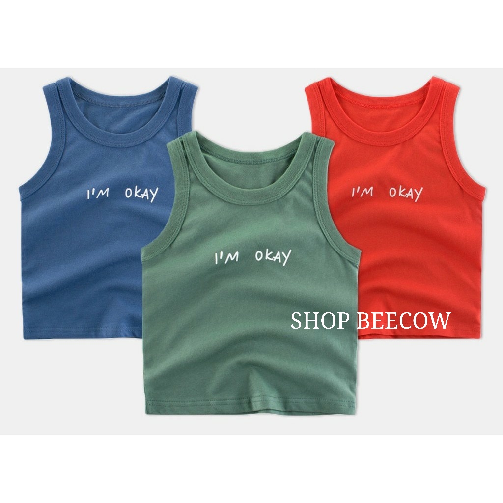 [HOT] ÁO BA LỖ I'M OKAY CHẤT THUN GÂN 100% COTTON CHO BÉ 8-18KG SHOP BEECOW