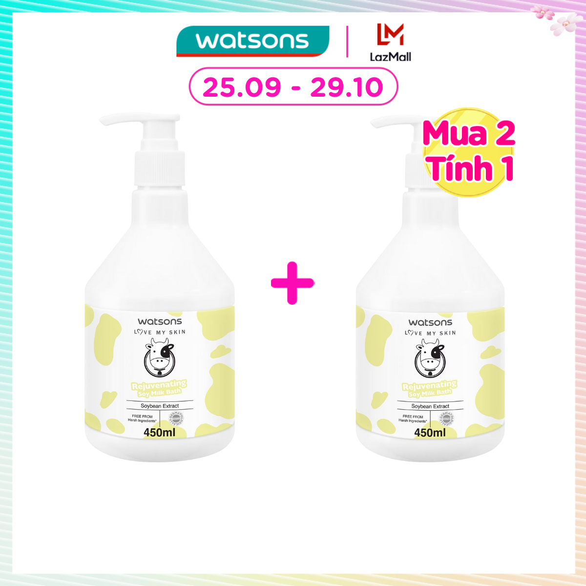 [MUA 2 TÍNH 1] Sữa Tắm Watsons Love My Skin Ngừa Lão Hoá Rejuvenating Soy Milk Bath 450ml