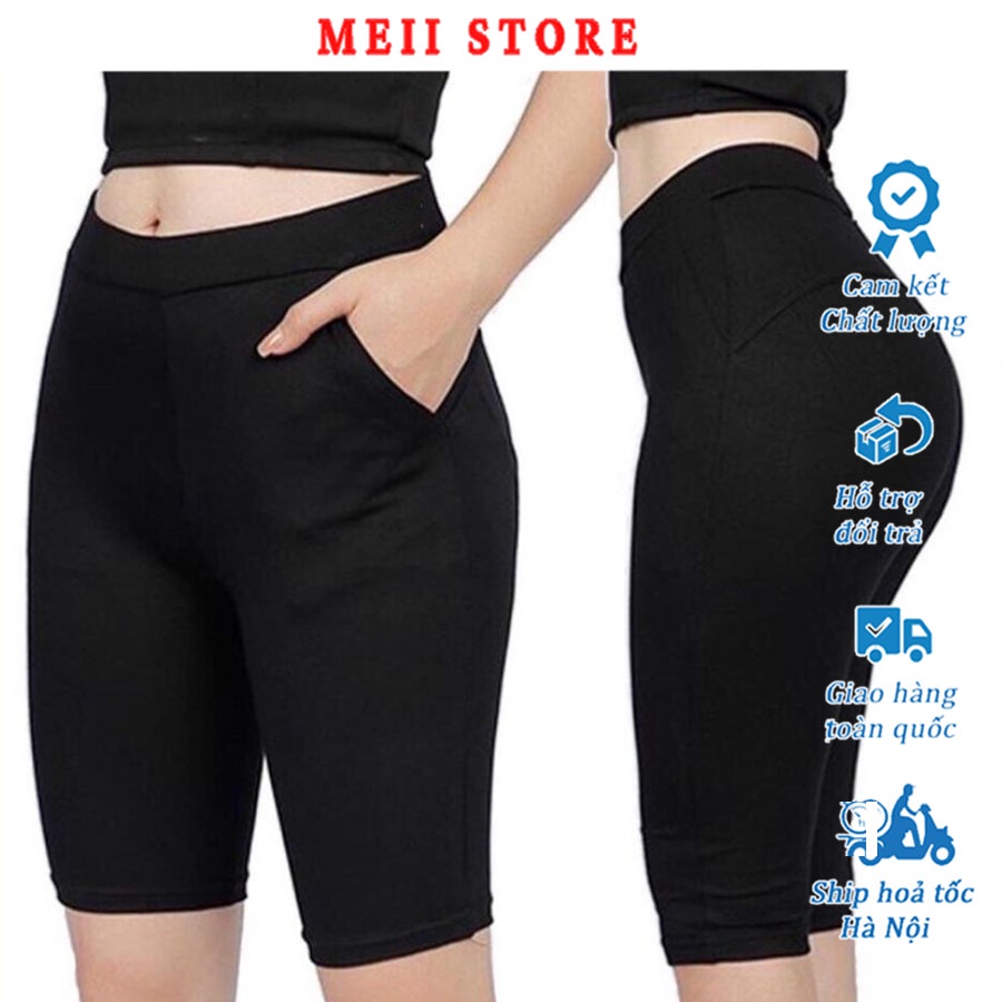 Quần legging nữ nâng mông lưng cạp cao vải thun dày dặn đùi ngố lửng ôm body bó mặc nhà tập gym yoga Meii
