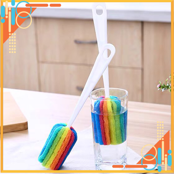 BỘ COMBO 3 Cây rửa ly đầu mút, bọt biển 7 MÀU, dụng cụ cọ rửa đáy ly, vệ sinh cốc, tách, chén, chai, lọ, làm sạch bình sữa