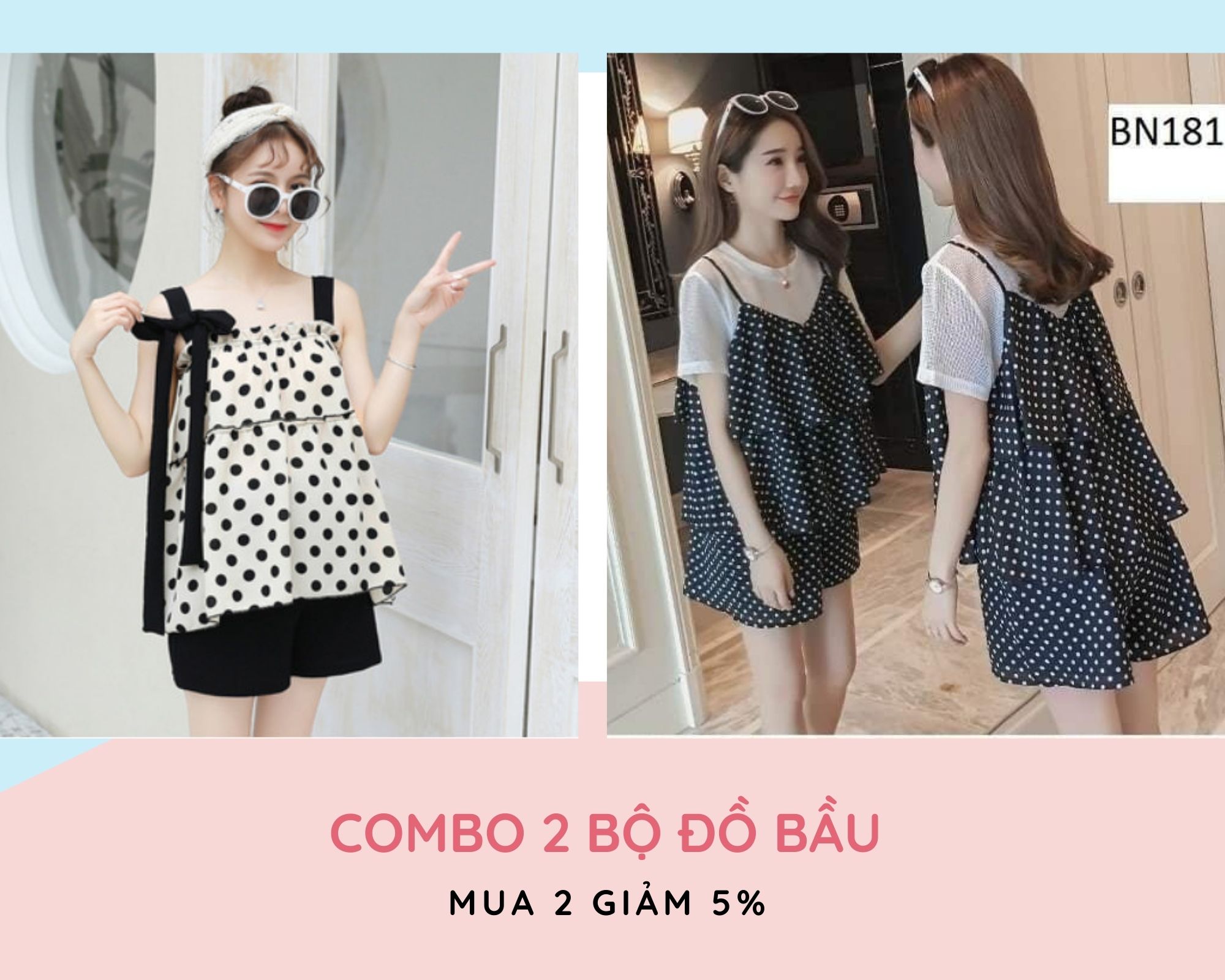 Combo 2 bộ đồ bầu và sau sinh, set đồ nữ thời trang bn180+bn181