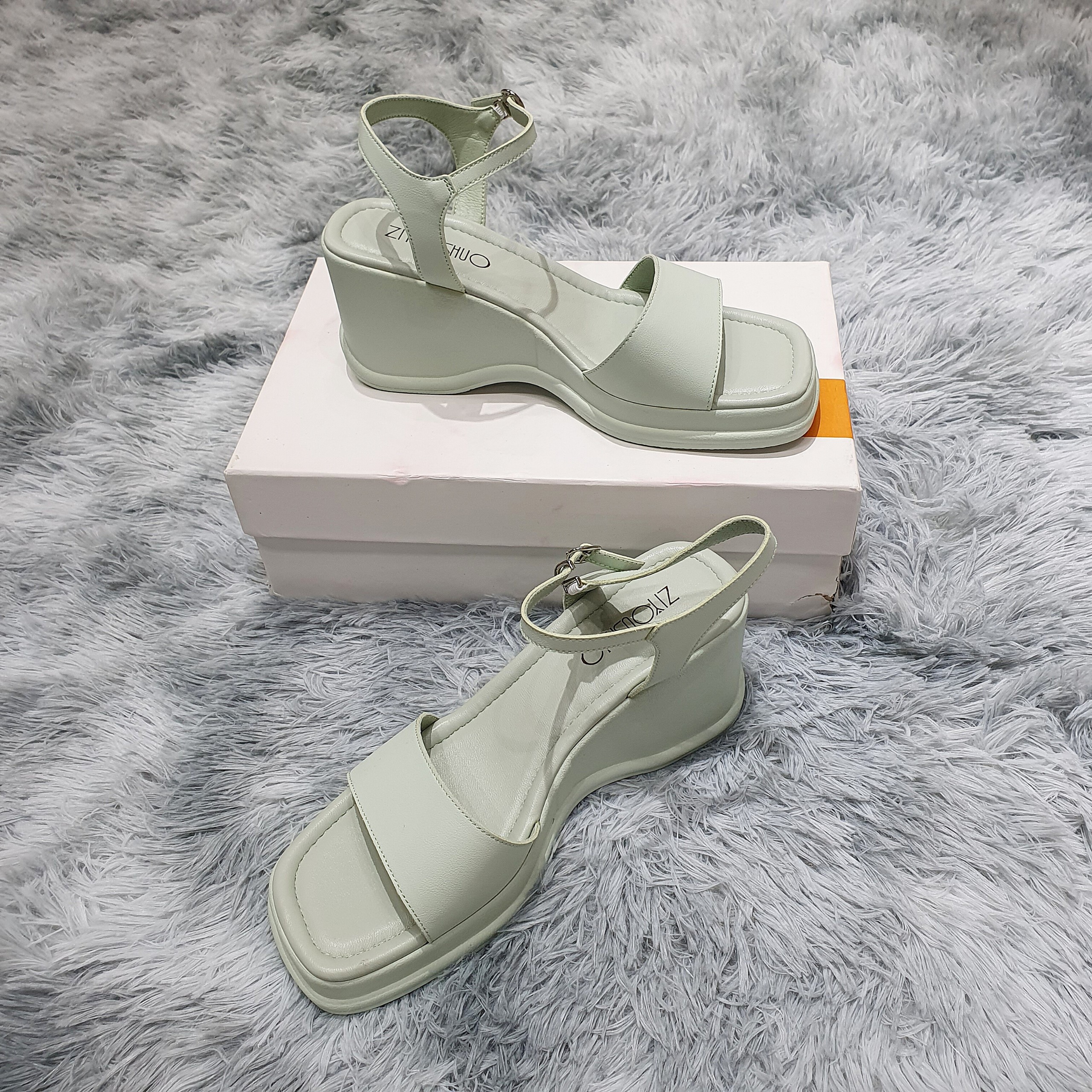 [HCM][ BH 1 NĂM ] - Giày sandal đế xuồng bánh mì nữ 7cm màu trắng đen xanh mint da lì mũi vuông quai ngang to bản trơn 151194 công sở sang trọng thời trang hàng QC cao cấp