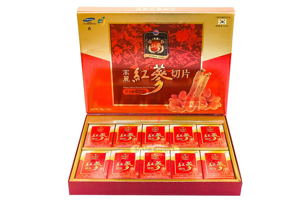 Hồng Sâm Lát Tẩm Mật Ong Hàn Quốc SAMBOK 200g loại đặc biệt hồng sâm đỏ với mật ong tinh khiết