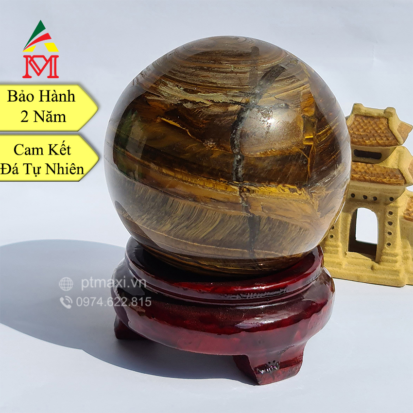 Quả Cầu Để Bàn Phong Thuỷ Đá Thạch Anh Mắt Hổ. Hợp Mệnh Kim, Thổ