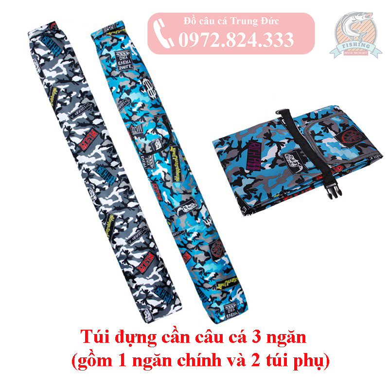 Túi đựng cần câu cá đa năng gấp gọn giá rẻ (3 ngăn gồm 1 ngăn chính và 2 túi phụ)