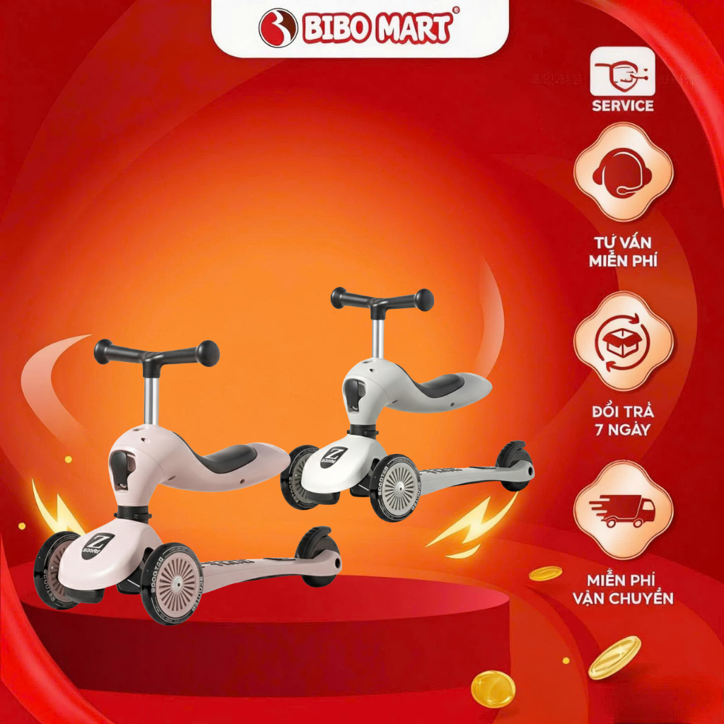 Xe Chòi Chân Xe Đẩy Xe Trượt Scooter Thiết Kế Đa Năng 3in1 Cho Bé Từ 1 Đến 6 Tuổi - BiBoMart