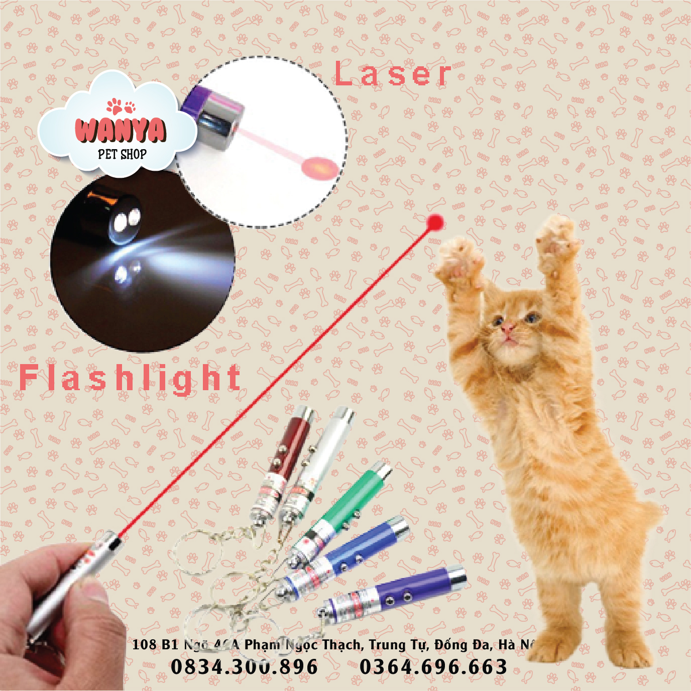 Đồ chơi đèn laze , đèn chiếu sáng 2in1 cho mèo - Đèn laser + Flashlight cho mèo có sẵn pin | Wanya Pet Shop