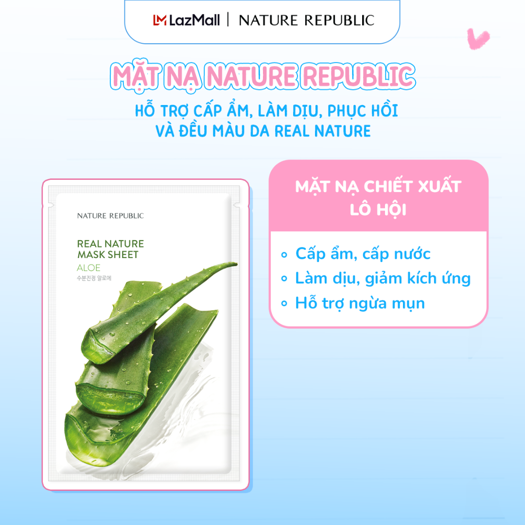  Nature Republic Mặt nạ giấy dưỡng ẩm làm dịu da Real Nature Aloe Mask Sheet 23ml 