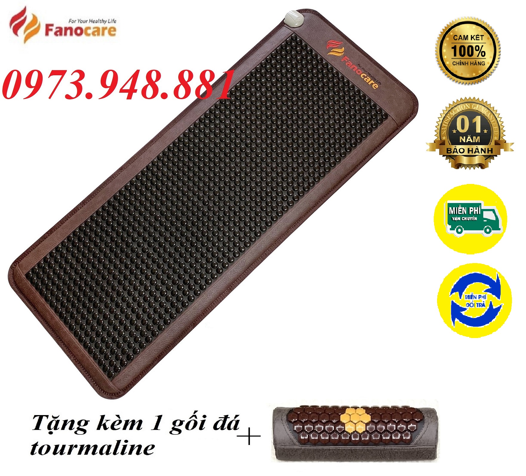 Thảm/nệm đá nhiệt nóng Fanocare đá tròn đen bóng kích thước 60*150cm