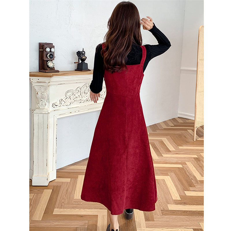 Váy yếm da lộn hàng quảng châu dây cài cực sang m058