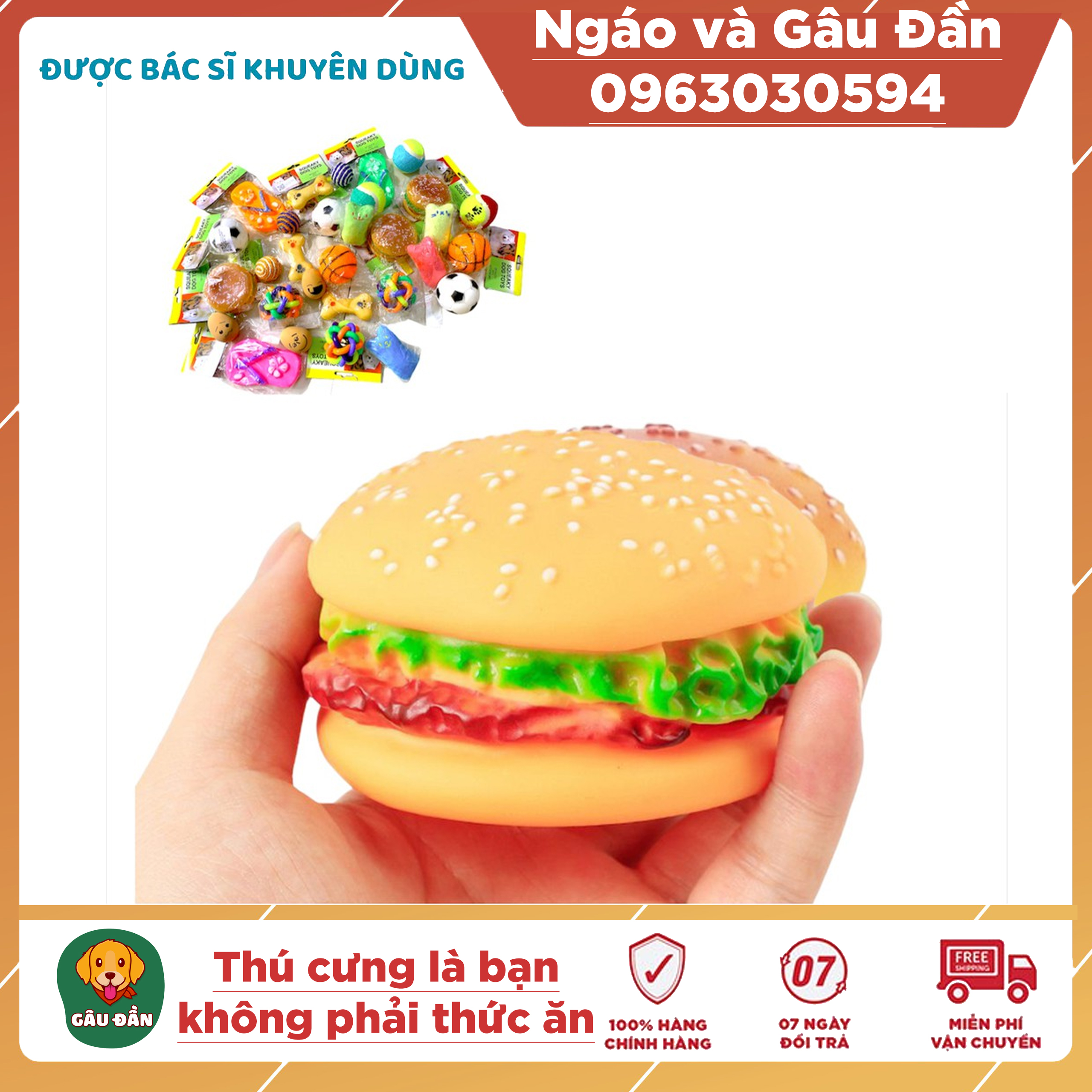 Đồ chơi hình bánh hamburger bằng nhựa cho chó mèo