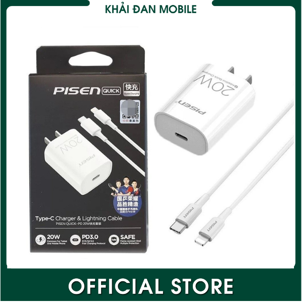 Bộ sạc 20w, 30w chinh hãng pisen dành cho ip,ip 15, macbook, ipad...sạc nhanh, không nóng máy, bảo hành 1 năm