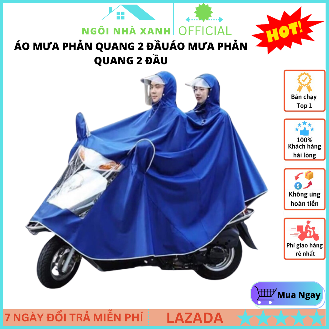 Áo mưa 2 đầu vải dù cao cấp, Áo Mưa Phản Quang Hai Đầu, áo mưa 2 đầu loại tốt, Áo mưa phản quang , áo mưa đôi 2 đầu cao cấp, Chống Rách Có Kính Che Mặt An Toàn Trên Mọi Cung Đường