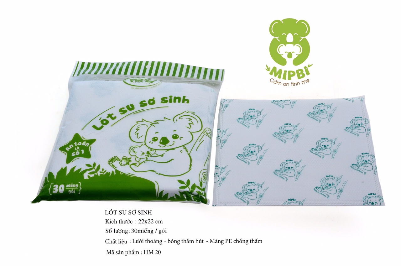 Gói Lót su sơ sinh Mipbi cho bé kích thước 22x22cm