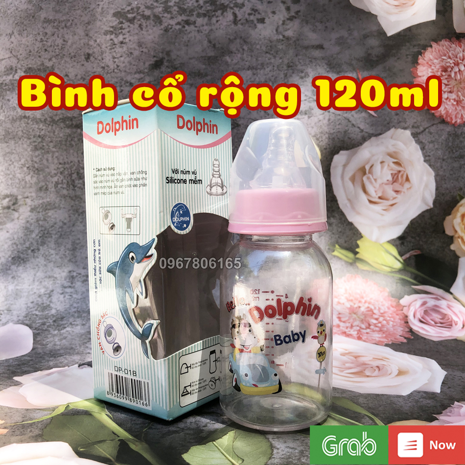 Bình sữa cổ rộng pc dolphin 120ml có van chống sặc – dp-018