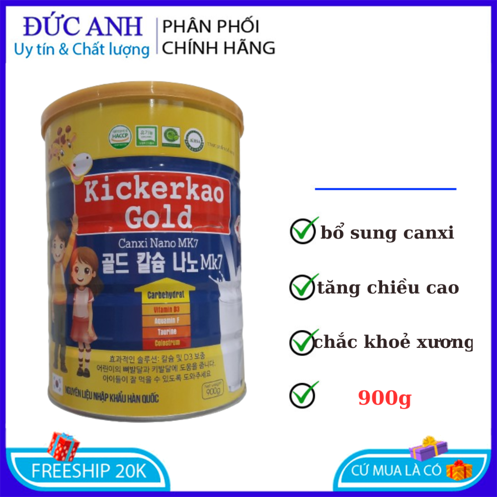 Sữa bột Kickerkao Gold Canxi Nano MK7 giúp bổ sung canxi tăng chiều cao, chắc khoẻ xương hộp 900g