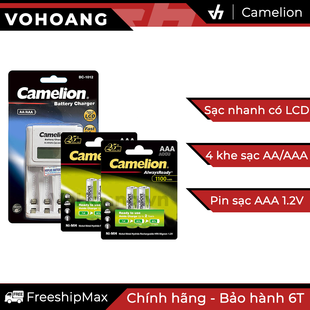 Sạc Camelion 1012 kèm 4 pin AAA 1100mAh, tự ngắt sạc