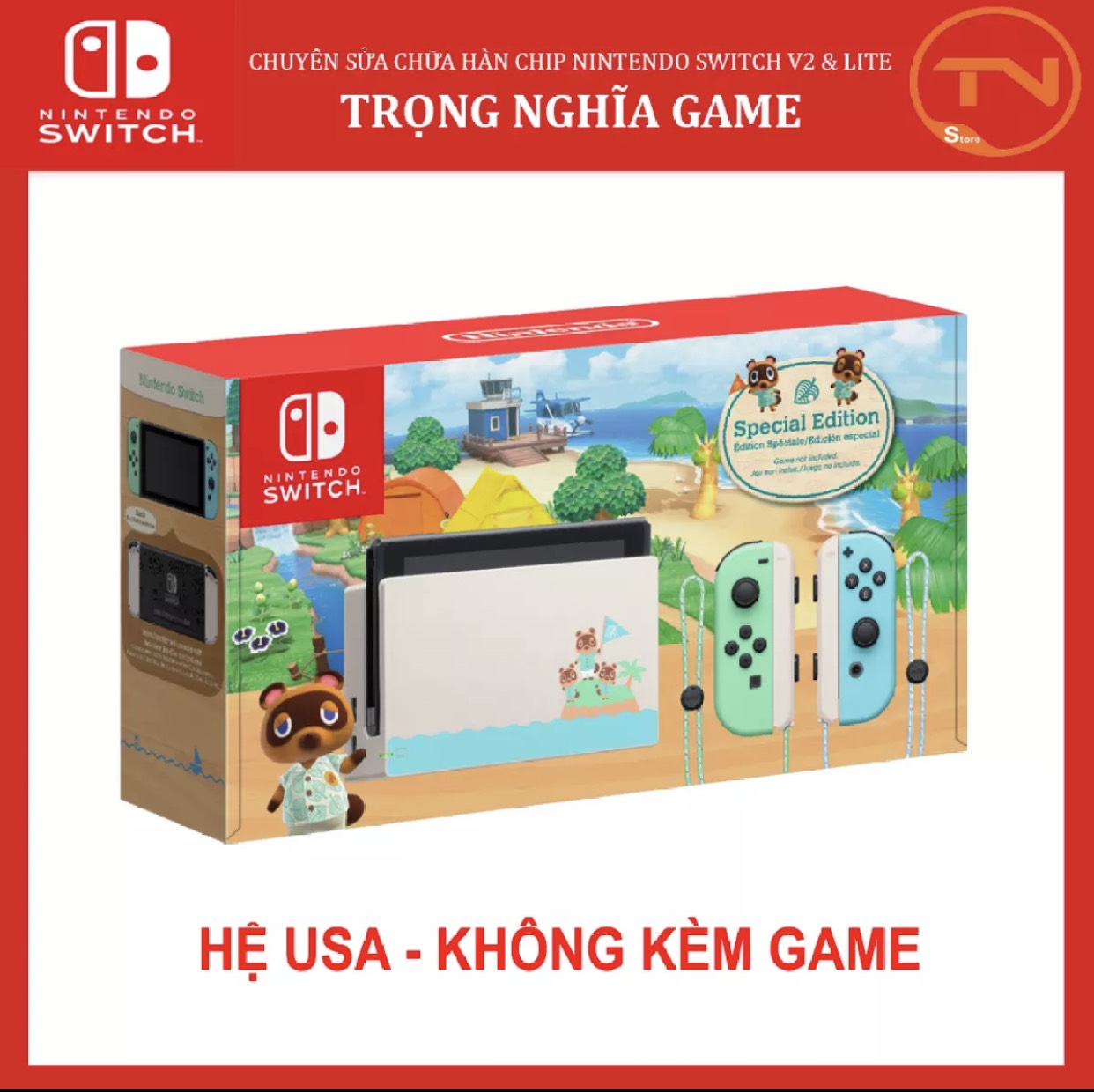 Máy Nintendo Switch V2 phiên bản Animal Crossing - Bảo hành 12 tháng + dán màn hình