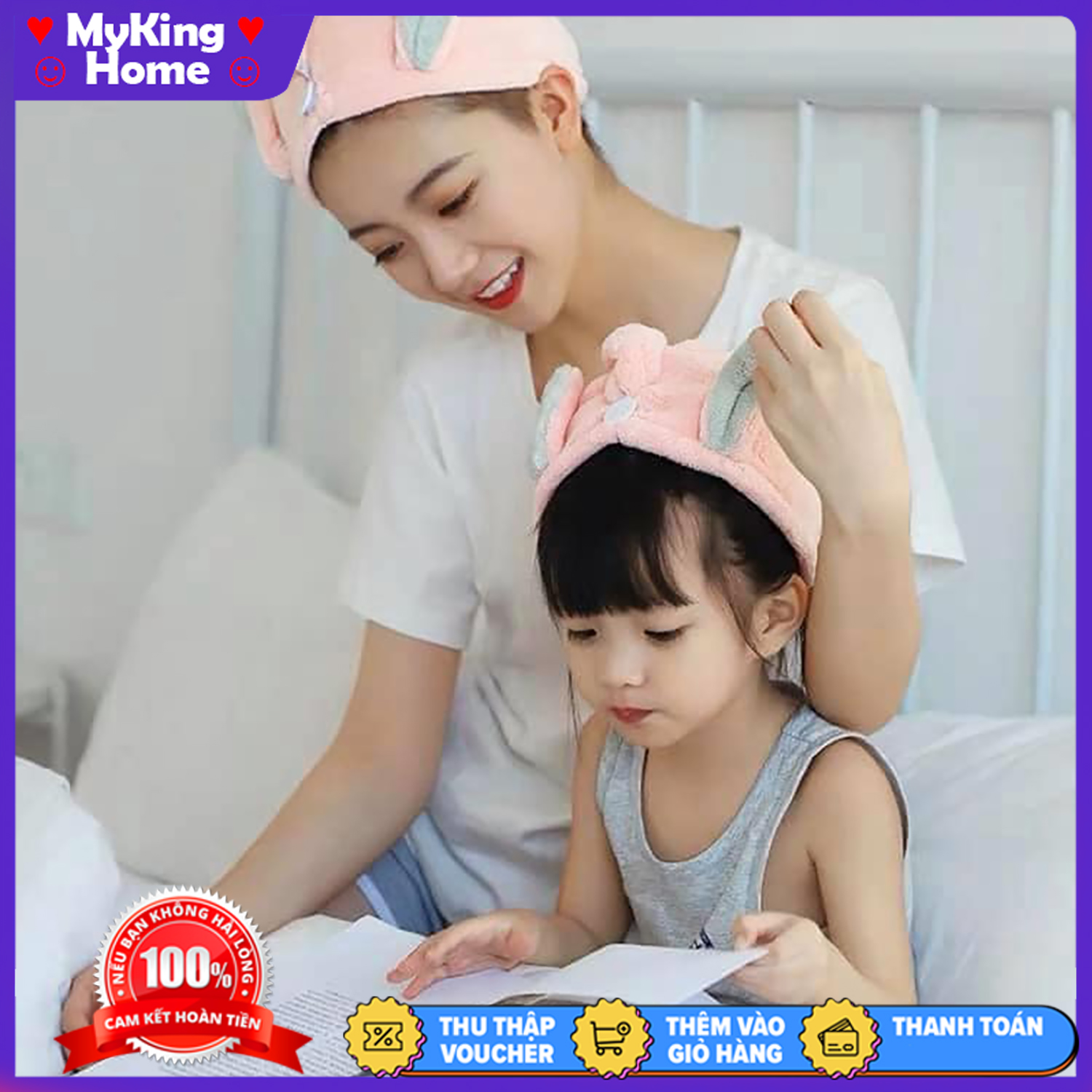 Khăn quấn tóc tai thỏ cute - khăn gội đầu khăn cuốn nhanh khô - khăn mũ tắm dễ thương