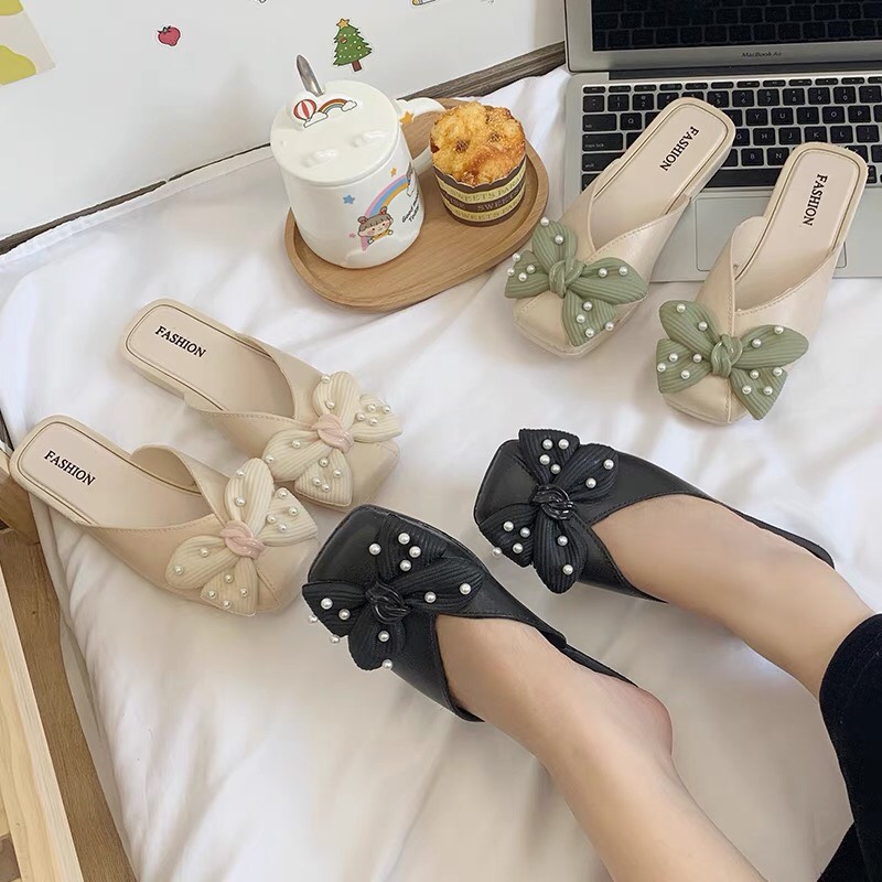 [Hoàn Tiền 15%]Dép sục nhựa dẻo đi mưa ,chống thấm nước cực tốt , sục nữ nơ ngọc siêu xinh