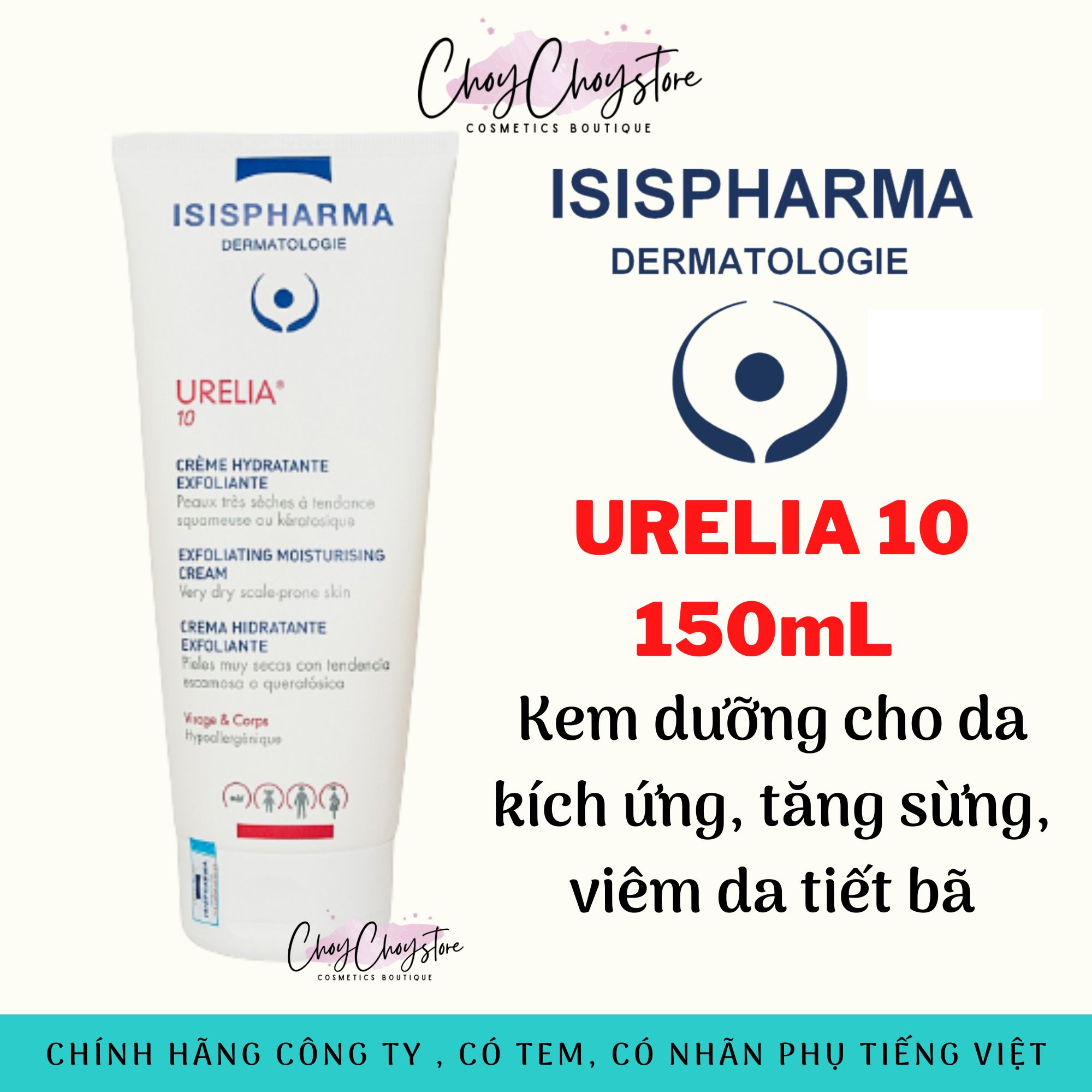 [TEM CTY] Kem Dưỡng ISIS PHARMA URELIA 10 150mL - Kem dưỡng cho da kích ứng tăng sừng viêm da tiết bã