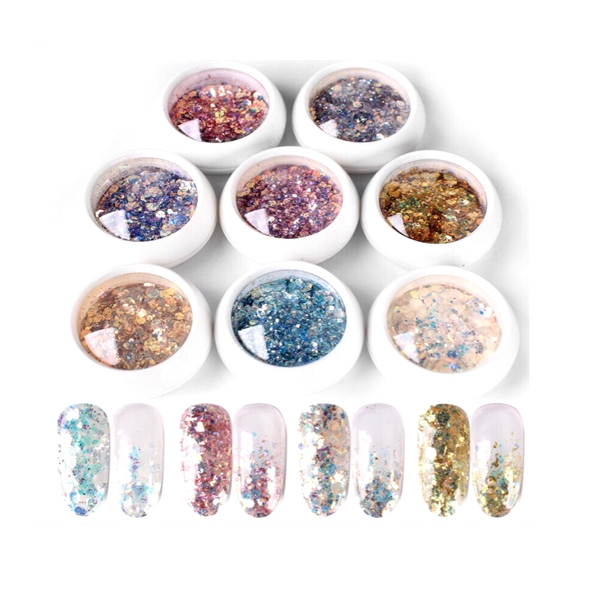 Sét nhũ vẩy cá 8 màu làm đẹp móng nail spa hình xăm shop Hnnail